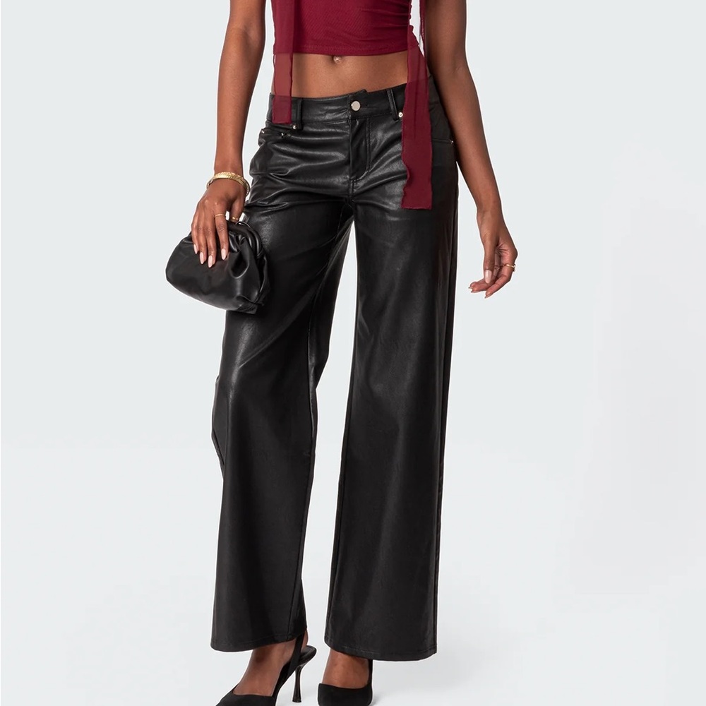 EDIKTED Black Faux Leather Pants Sz S